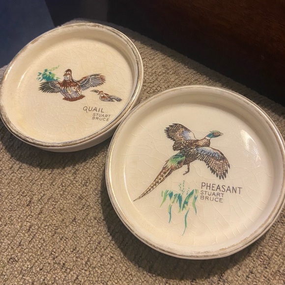 2 Vintage Hyalyn Porcelain Coasters Quail and Pheasant - Picture 1 of 4